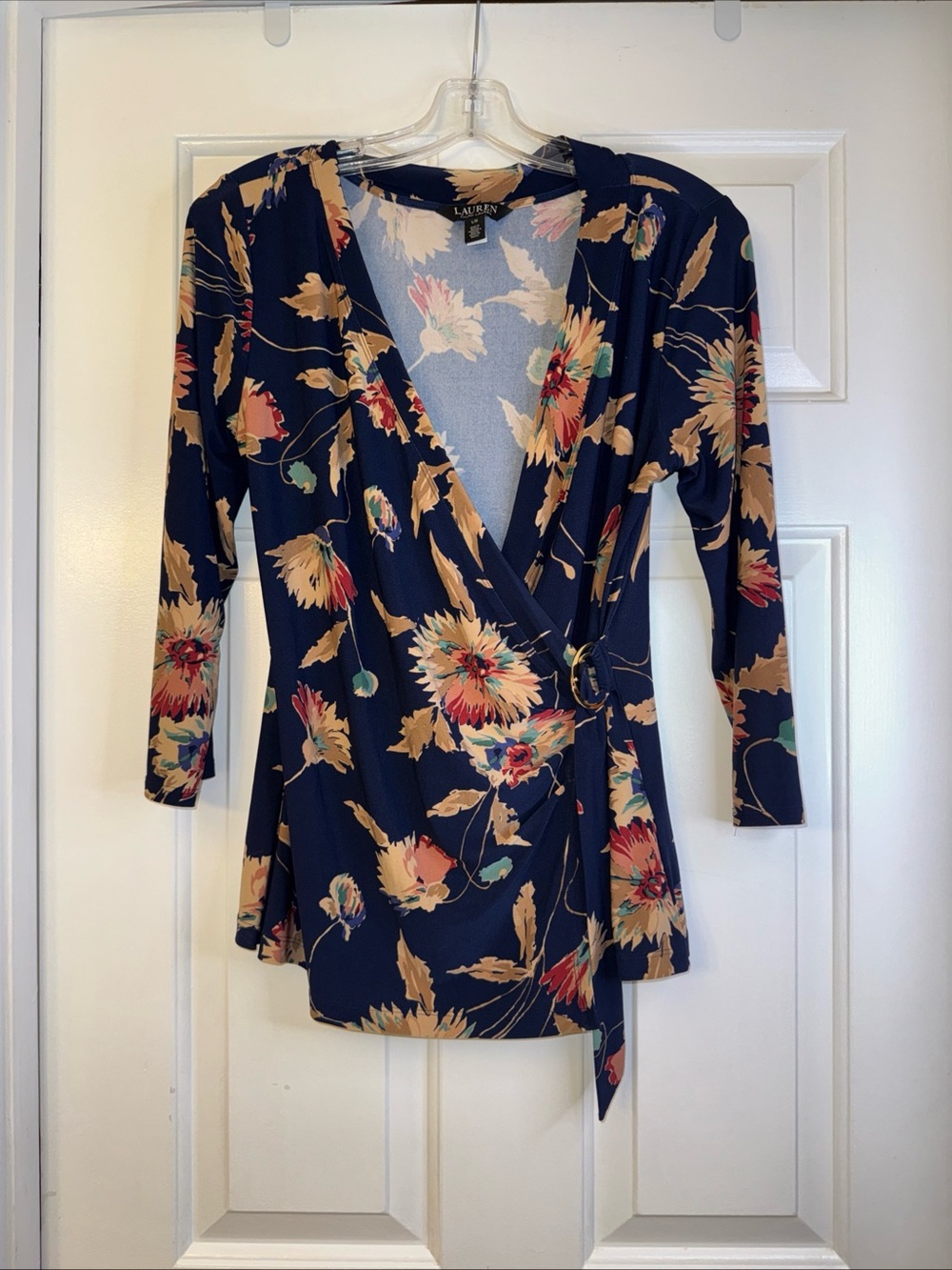 Lauren Ralph Lauren Women’s Floral Motif Stretch Jersey Top Size Large Preppy
